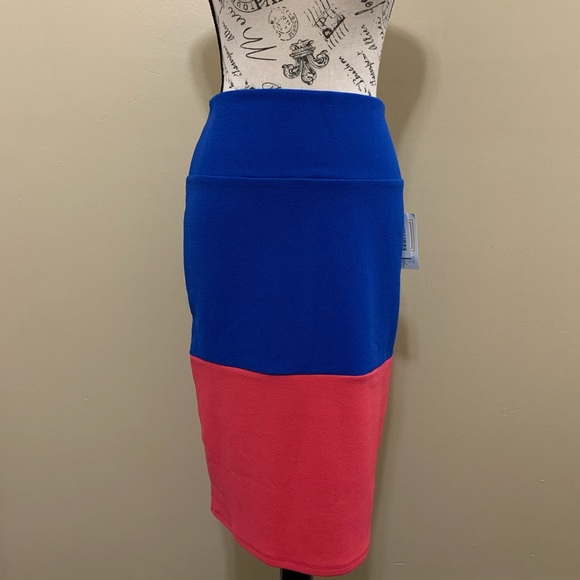 Lularoe Pink & Blue Cassie Color Block Skirt Size Large - Picture 3 of 6